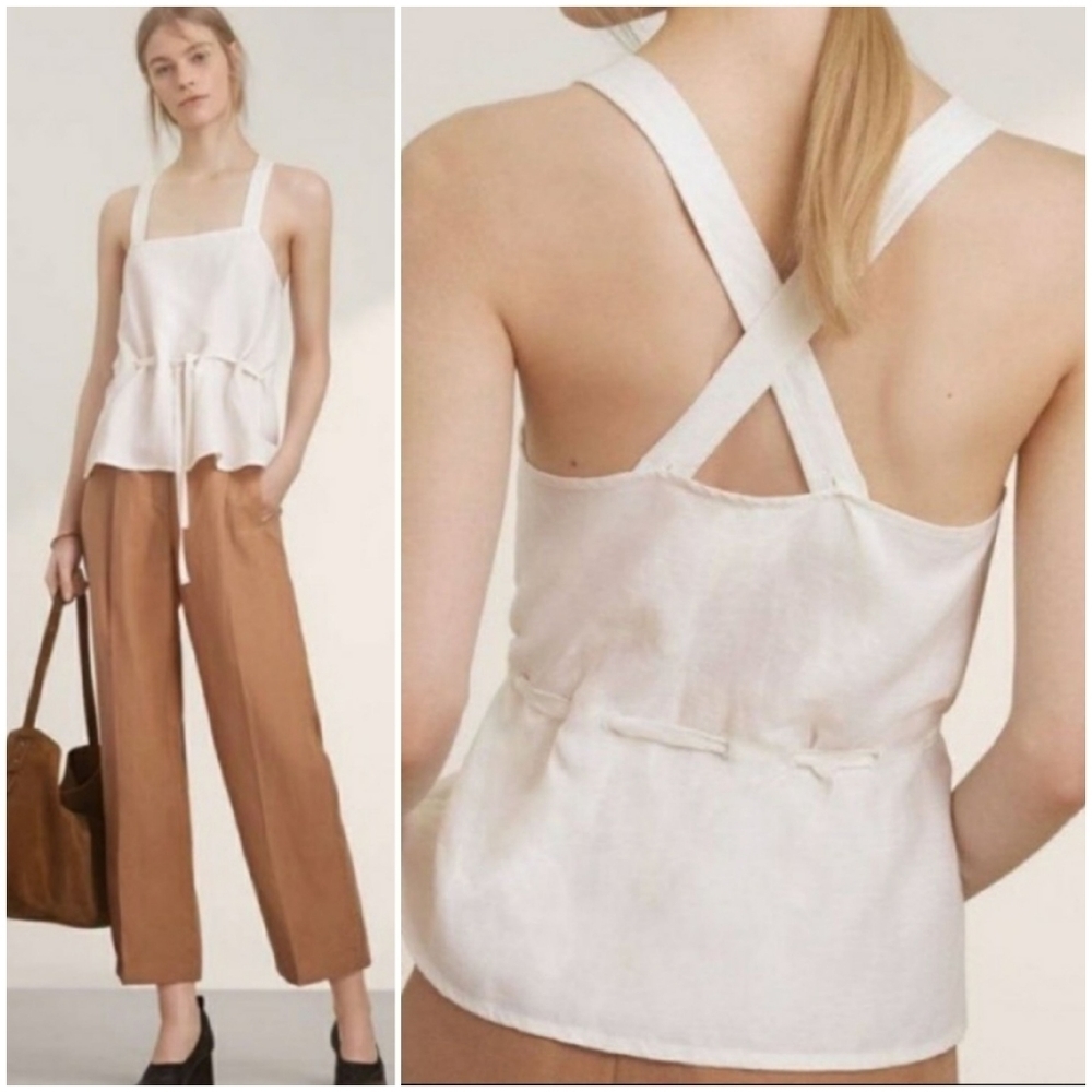 Wilfred Cream Linen Blend Sleeveless Loose Fit Waist Ties Top Sz M